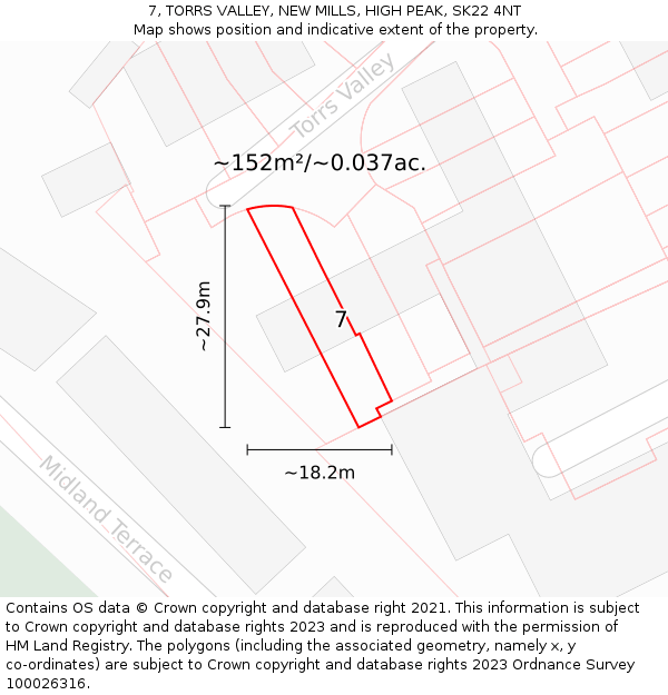 7, TORRS VALLEY, NEW MILLS, HIGH PEAK, SK22 4NT: Plot and title map