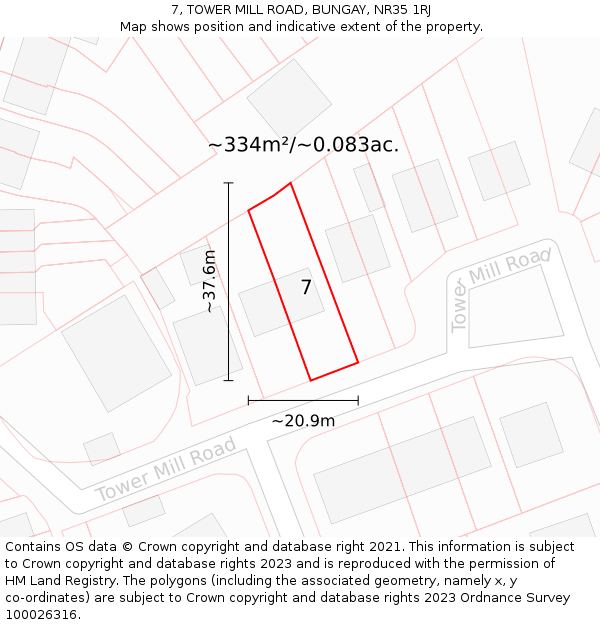 7, TOWER MILL ROAD, BUNGAY, NR35 1RJ: Plot and title map