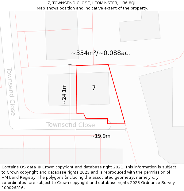 7, TOWNSEND CLOSE, LEOMINSTER, HR6 8QH: Plot and title map