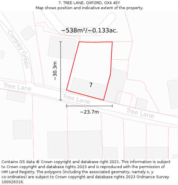 7, TREE LANE, OXFORD, OX4 4EY: Plot and title map