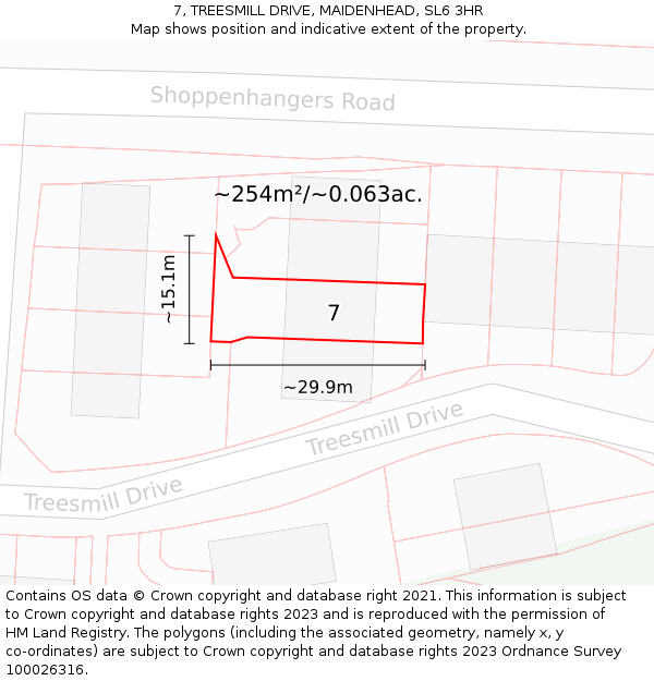 7, TREESMILL DRIVE, MAIDENHEAD, SL6 3HR: Plot and title map