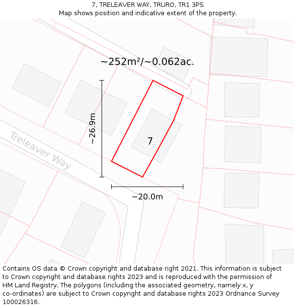 7, TRELEAVER WAY, TRURO, TR1 3PS: Plot and title map