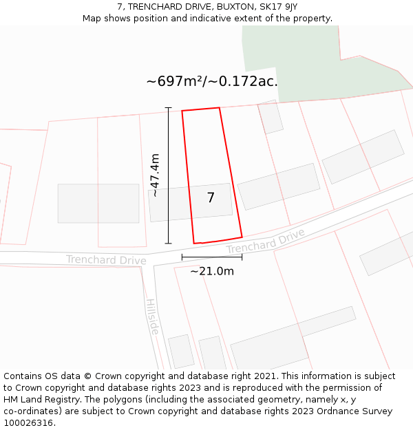 7, TRENCHARD DRIVE, BUXTON, SK17 9JY: Plot and title map