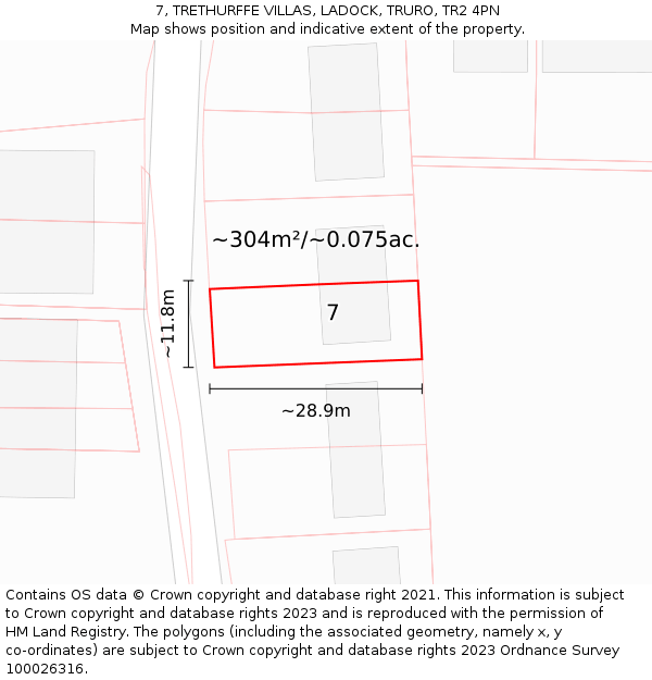 7, TRETHURFFE VILLAS, LADOCK, TRURO, TR2 4PN: Plot and title map