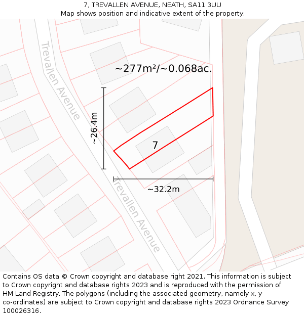 7, TREVALLEN AVENUE, NEATH, SA11 3UU: Plot and title map