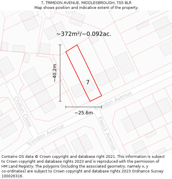 7, TRIMDON AVENUE, MIDDLESBROUGH, TS5 8LR: Plot and title map