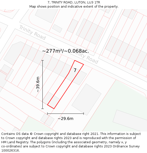 7, TRINITY ROAD, LUTON, LU3 1TR: Plot and title map