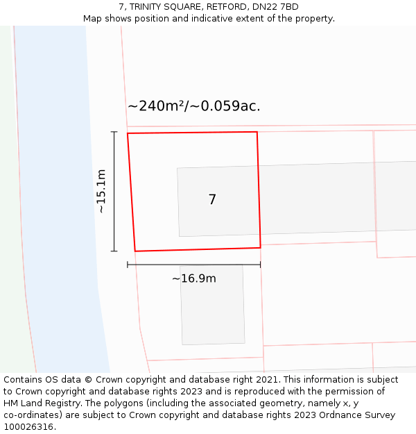 7, TRINITY SQUARE, RETFORD, DN22 7BD: Plot and title map