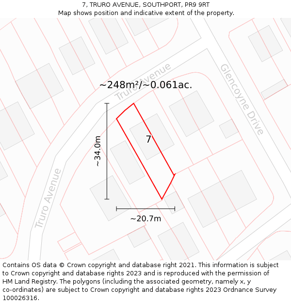 7, TRURO AVENUE, SOUTHPORT, PR9 9RT: Plot and title map