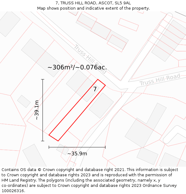 7, TRUSS HILL ROAD, ASCOT, SL5 9AL: Plot and title map