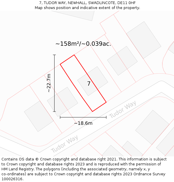 7, TUDOR WAY, NEWHALL, SWADLINCOTE, DE11 0HF: Plot and title map