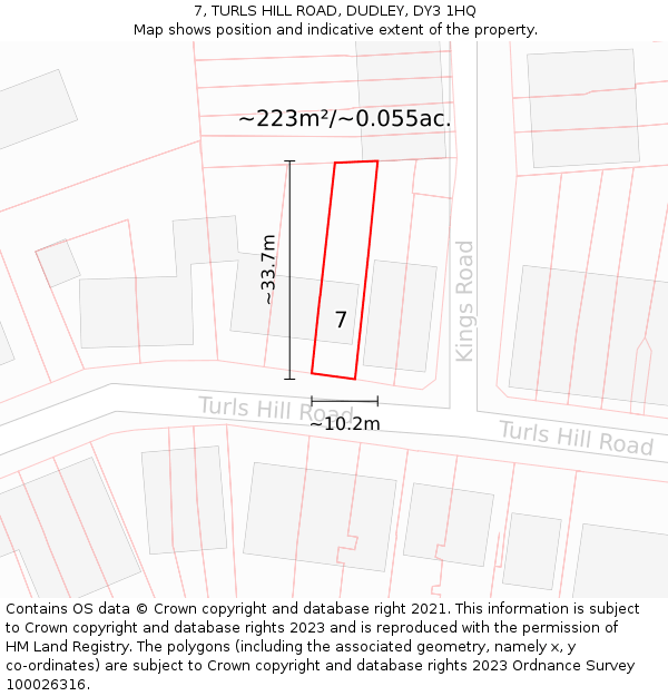 7, TURLS HILL ROAD, DUDLEY, DY3 1HQ: Plot and title map