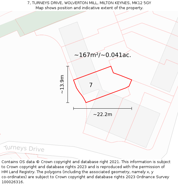 7, TURNEYS DRIVE, WOLVERTON MILL, MILTON KEYNES, MK12 5GY: Plot and title map