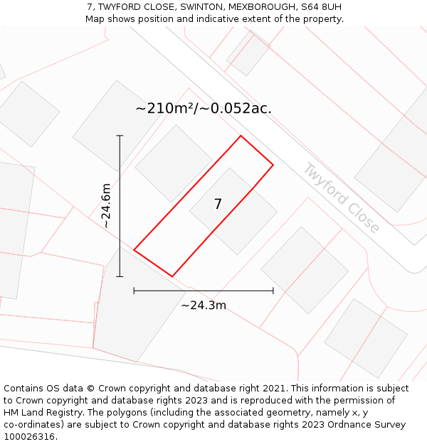 7, TWYFORD CLOSE, SWINTON, MEXBOROUGH, S64 8UH: Plot and title map