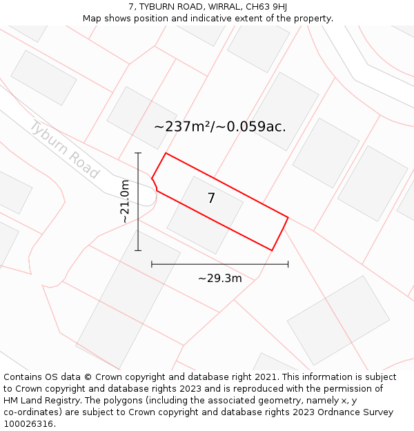 7, TYBURN ROAD, WIRRAL, CH63 9HJ: Plot and title map