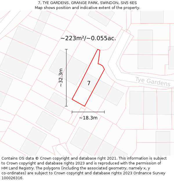 7, TYE GARDENS, GRANGE PARK, SWINDON, SN5 6ES: Plot and title map