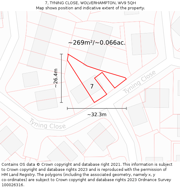 7, TYNING CLOSE, WOLVERHAMPTON, WV9 5QH: Plot and title map