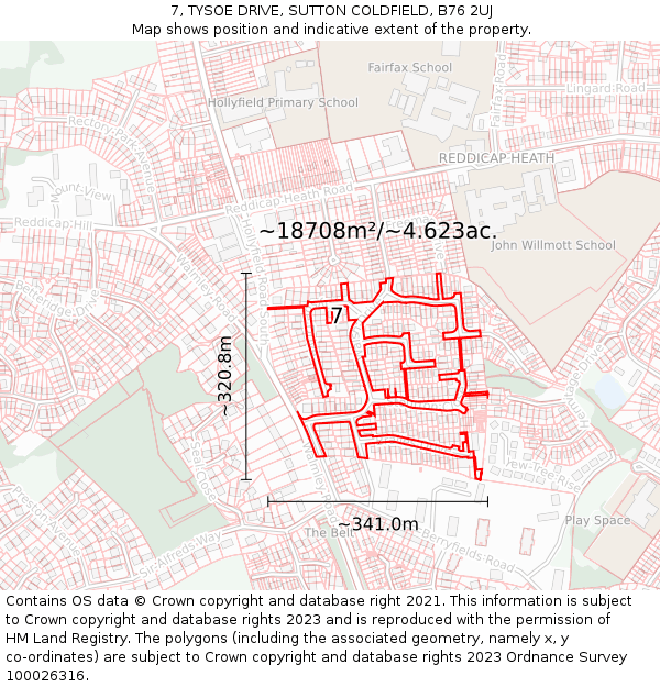7, TYSOE DRIVE, SUTTON COLDFIELD, B76 2UJ: Plot and title map