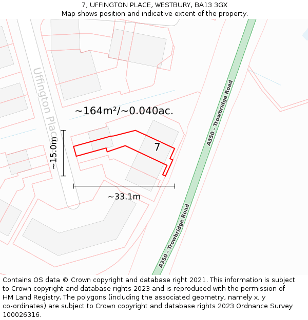 7, UFFINGTON PLACE, WESTBURY, BA13 3GX: Plot and title map