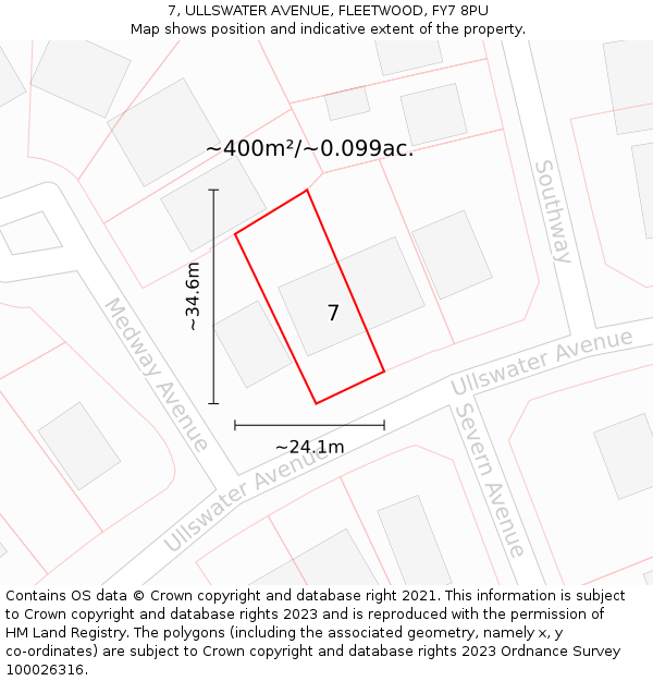 7, ULLSWATER AVENUE, FLEETWOOD, FY7 8PU: Plot and title map