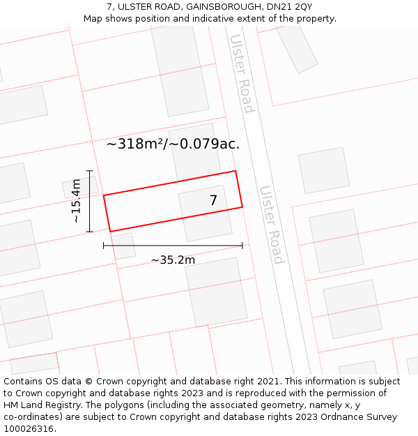 7, ULSTER ROAD, GAINSBOROUGH, DN21 2QY: Plot and title map