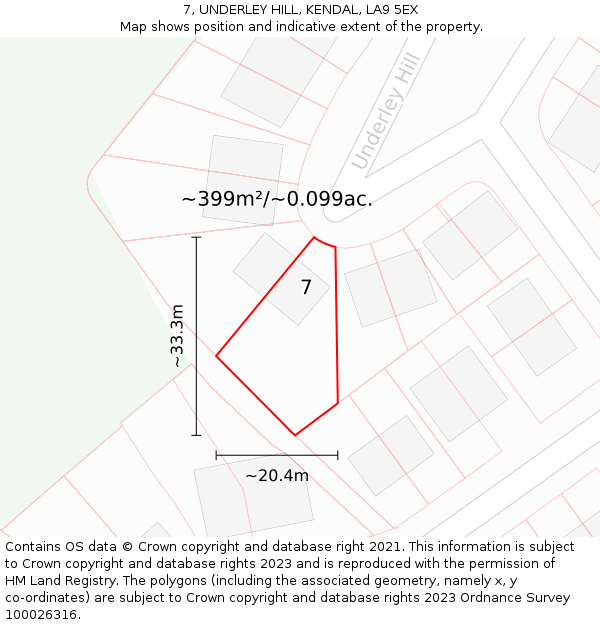 7, UNDERLEY HILL, KENDAL, LA9 5EX: Plot and title map