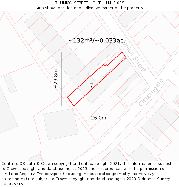 7, UNION STREET, LOUTH, LN11 0ES: Plot and title map