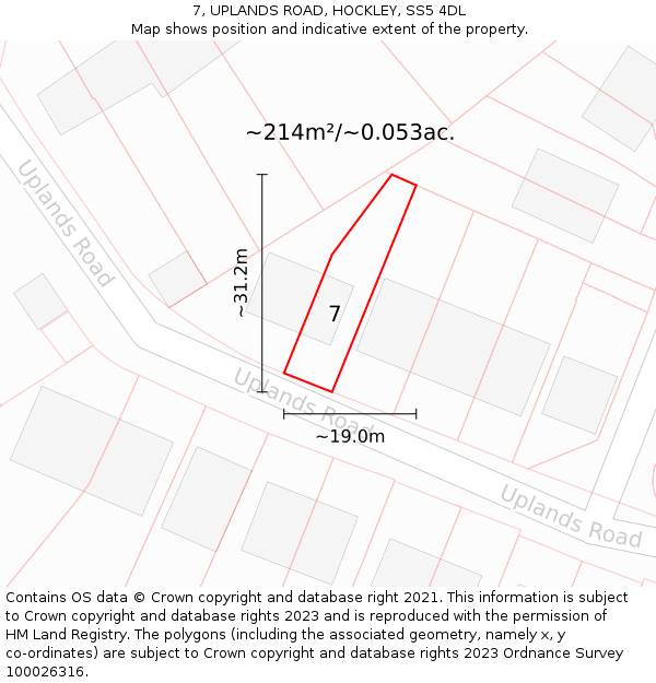 7, UPLANDS ROAD, HOCKLEY, SS5 4DL: Plot and title map
