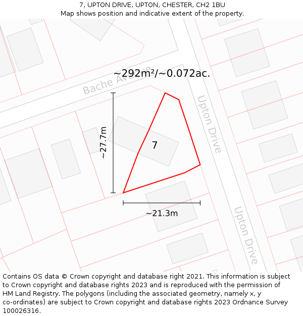 7, UPTON DRIVE, UPTON, CHESTER, CH2 1BU: Plot and title map