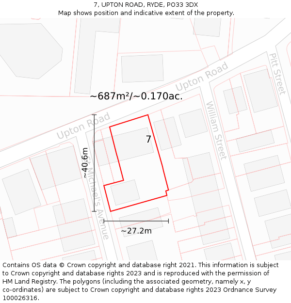 7, UPTON ROAD, RYDE, PO33 3DX: Plot and title map