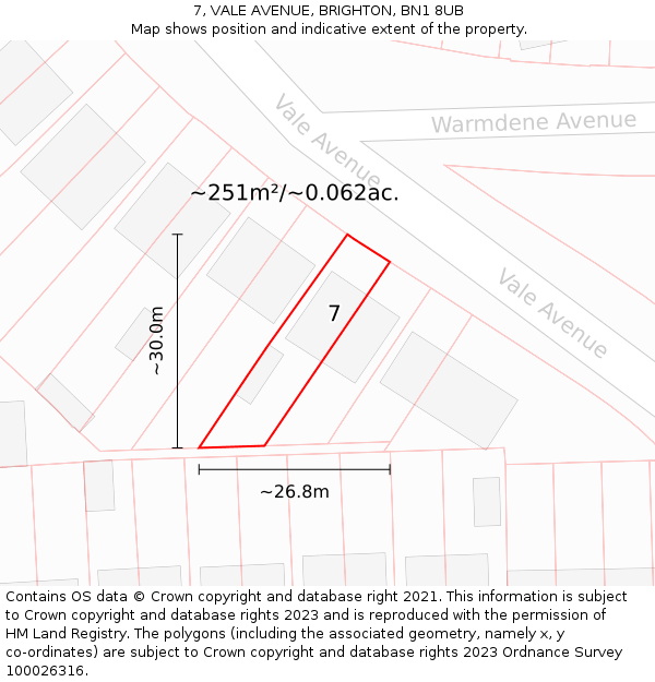 7, VALE AVENUE, BRIGHTON, BN1 8UB: Plot and title map