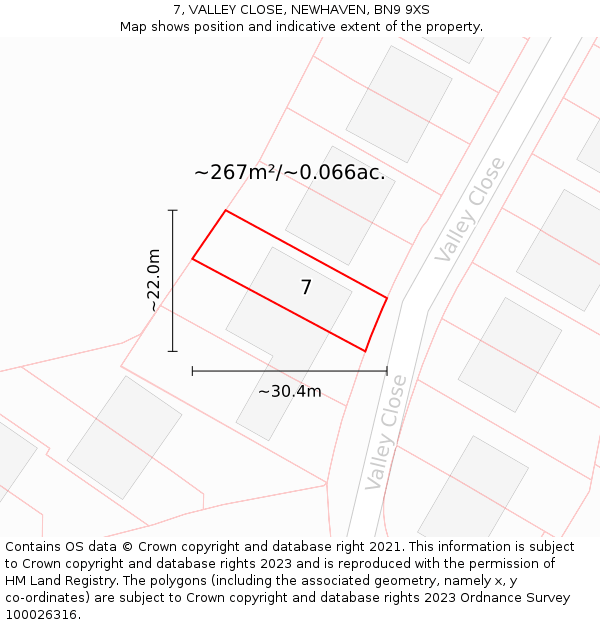 7, VALLEY CLOSE, NEWHAVEN, BN9 9XS: Plot and title map