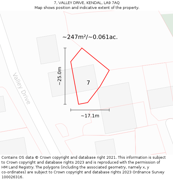 7, VALLEY DRIVE, KENDAL, LA9 7AQ: Plot and title map