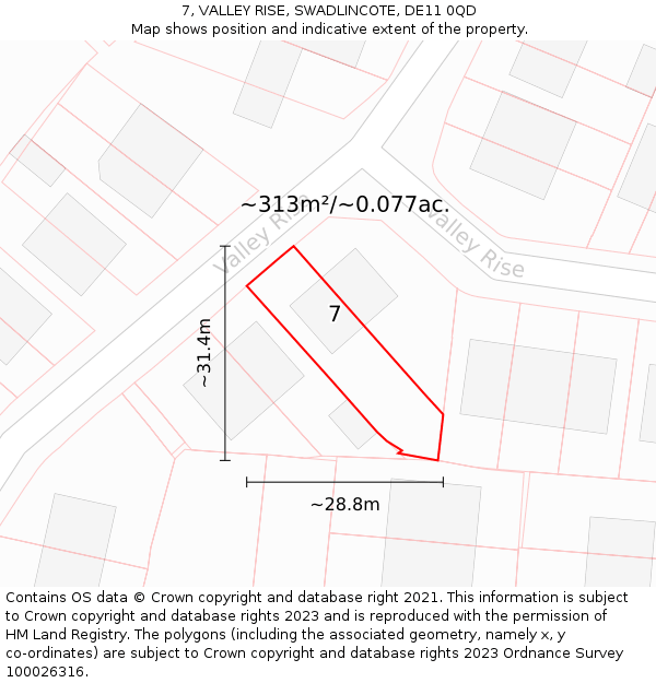 7, VALLEY RISE, SWADLINCOTE, DE11 0QD: Plot and title map