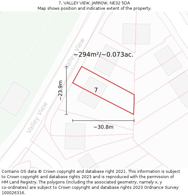 7, VALLEY VIEW, JARROW, NE32 5DA: Plot and title map