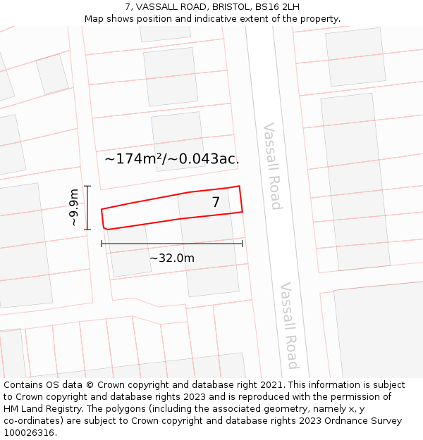 7, VASSALL ROAD, BRISTOL, BS16 2LH: Plot and title map