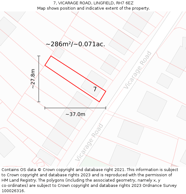 7, VICARAGE ROAD, LINGFIELD, RH7 6EZ: Plot and title map