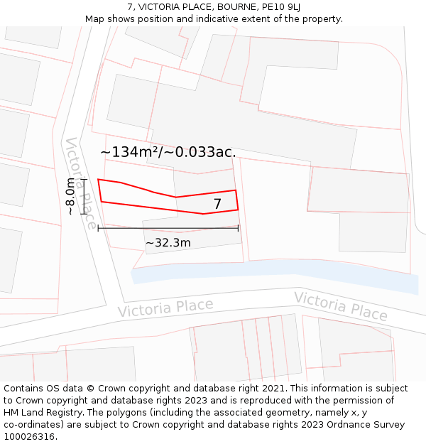 7, VICTORIA PLACE, BOURNE, PE10 9LJ: Plot and title map