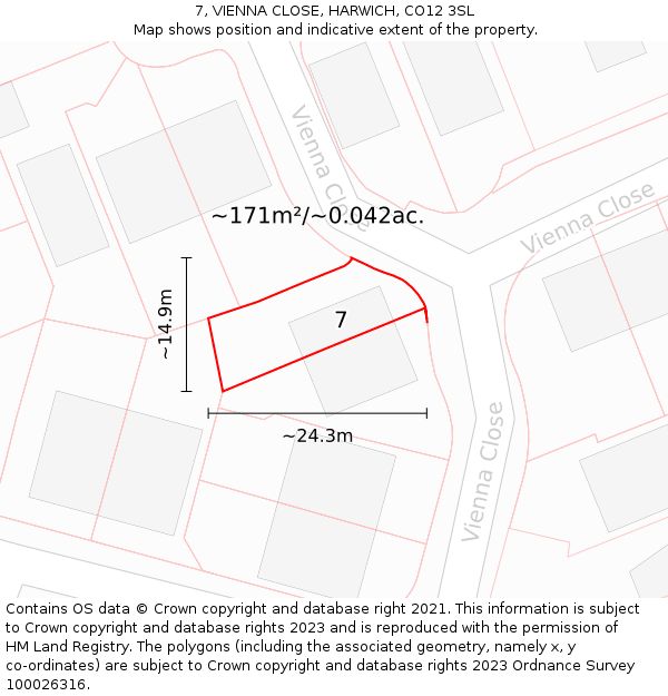 7, VIENNA CLOSE, HARWICH, CO12 3SL: Plot and title map