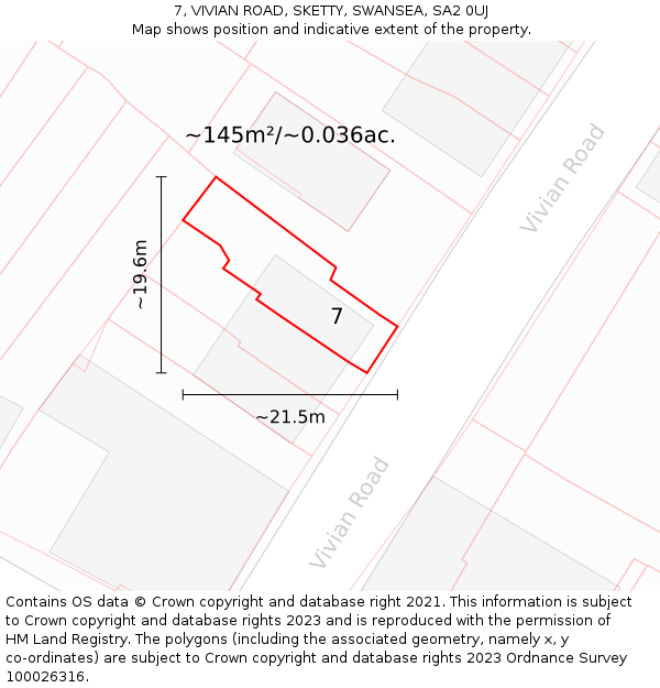 7, VIVIAN ROAD, SKETTY, SWANSEA, SA2 0UJ: Plot and title map