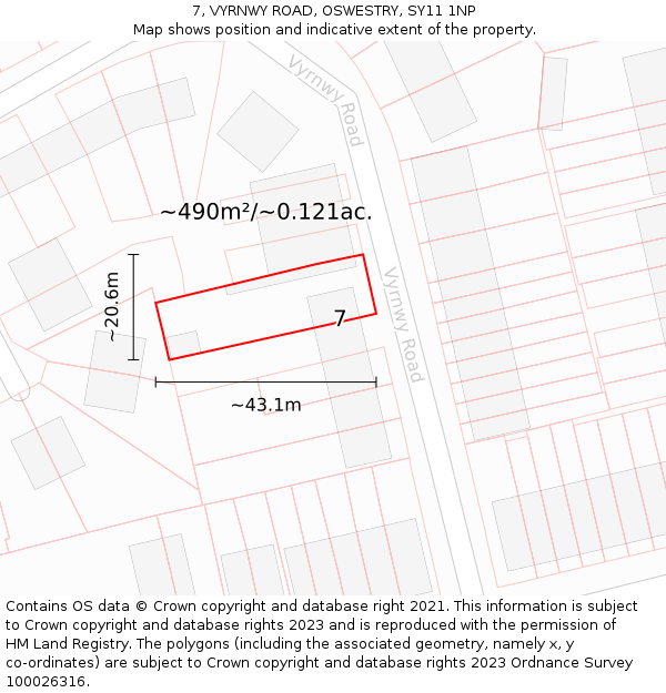 7, VYRNWY ROAD, OSWESTRY, SY11 1NP: Plot and title map