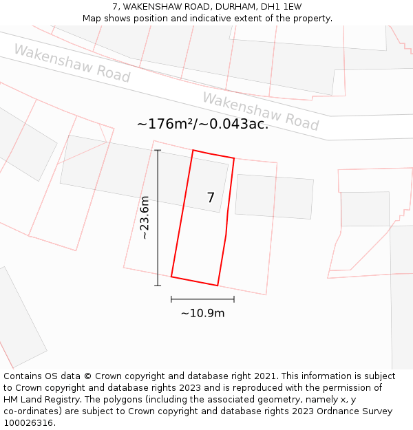 7, WAKENSHAW ROAD, DURHAM, DH1 1EW: Plot and title map