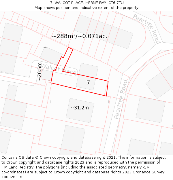 7, WALCOT PLACE, HERNE BAY, CT6 7TU: Plot and title map