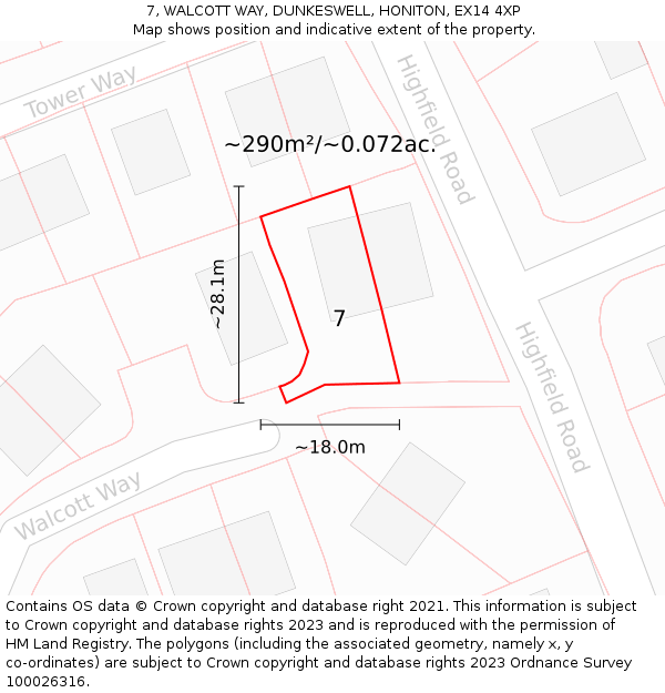 7, WALCOTT WAY, DUNKESWELL, HONITON, EX14 4XP: Plot and title map