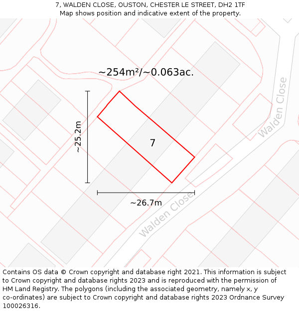 7, WALDEN CLOSE, OUSTON, CHESTER LE STREET, DH2 1TF: Plot and title map