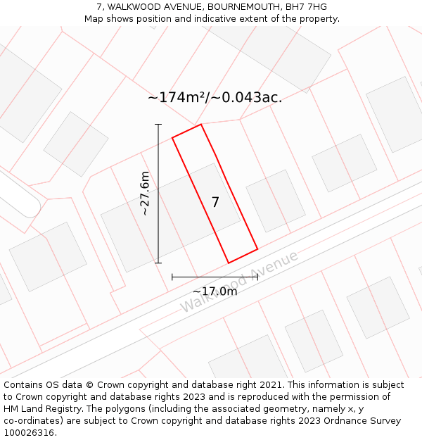 7, WALKWOOD AVENUE, BOURNEMOUTH, BH7 7HG: Plot and title map