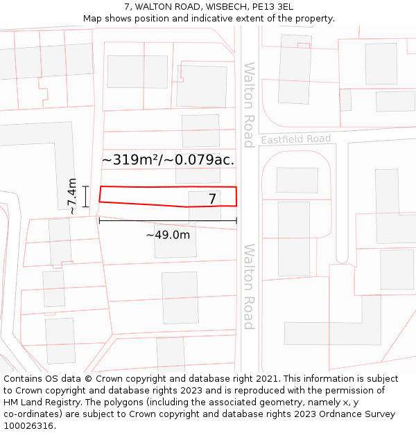 7, WALTON ROAD, WISBECH, PE13 3EL: Plot and title map