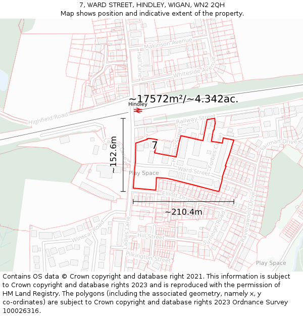 7, WARD STREET, HINDLEY, WIGAN, WN2 2QH: Plot and title map