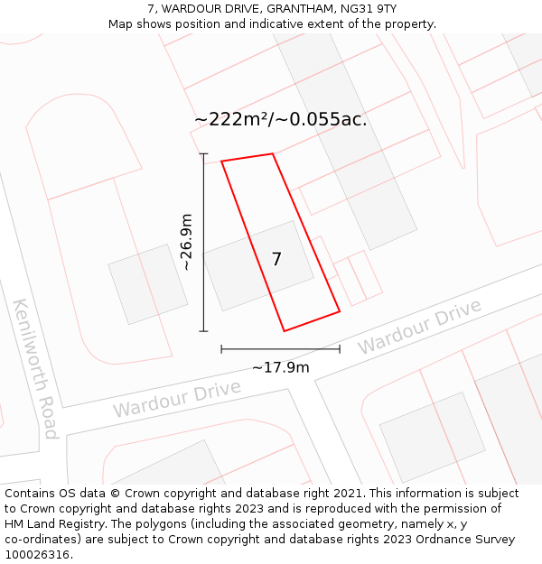 7, WARDOUR DRIVE, GRANTHAM, NG31 9TY: Plot and title map