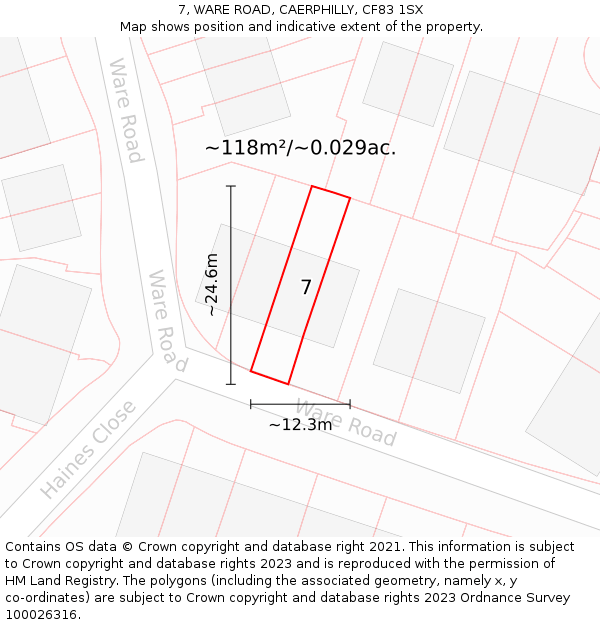 7, WARE ROAD, CAERPHILLY, CF83 1SX: Plot and title map